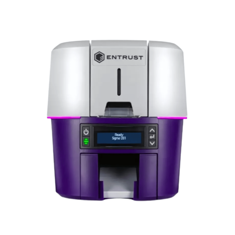 Entrust Sigma DS2 Card Printer featuring direct-to-card printing system for high-quality ID cards.
