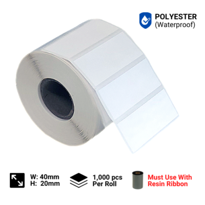 40mm by 20mm Polyester Label Stickers (Waterproof)