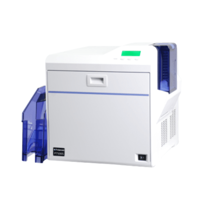 Top view of polaroid p8600 printer showing color touchscreen and control buttons.