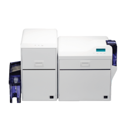 Polaroid p8600 retransfer card printer in a secure office environment printing staff id cards.