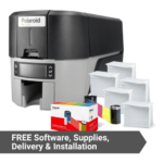 Polaroid p900 dual-sided card printer bundle with free pvc cards and ribbon supplies.