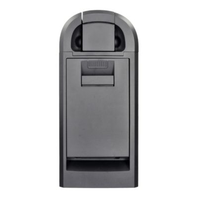 Top-down view of the polaroid p900 card printer showing control buttons and card feed tray.