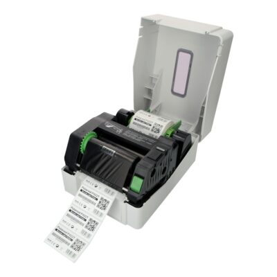 Rear view of polaroid p422t barcode label printer displaying connectivity ports