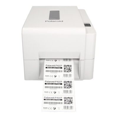 Polaroid p422t barcode label printer accompanied by free supplies including labels and ribbon