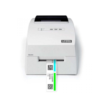 Primera lx500c compact color label printer featuring an automatic cutter for efficient label production.
