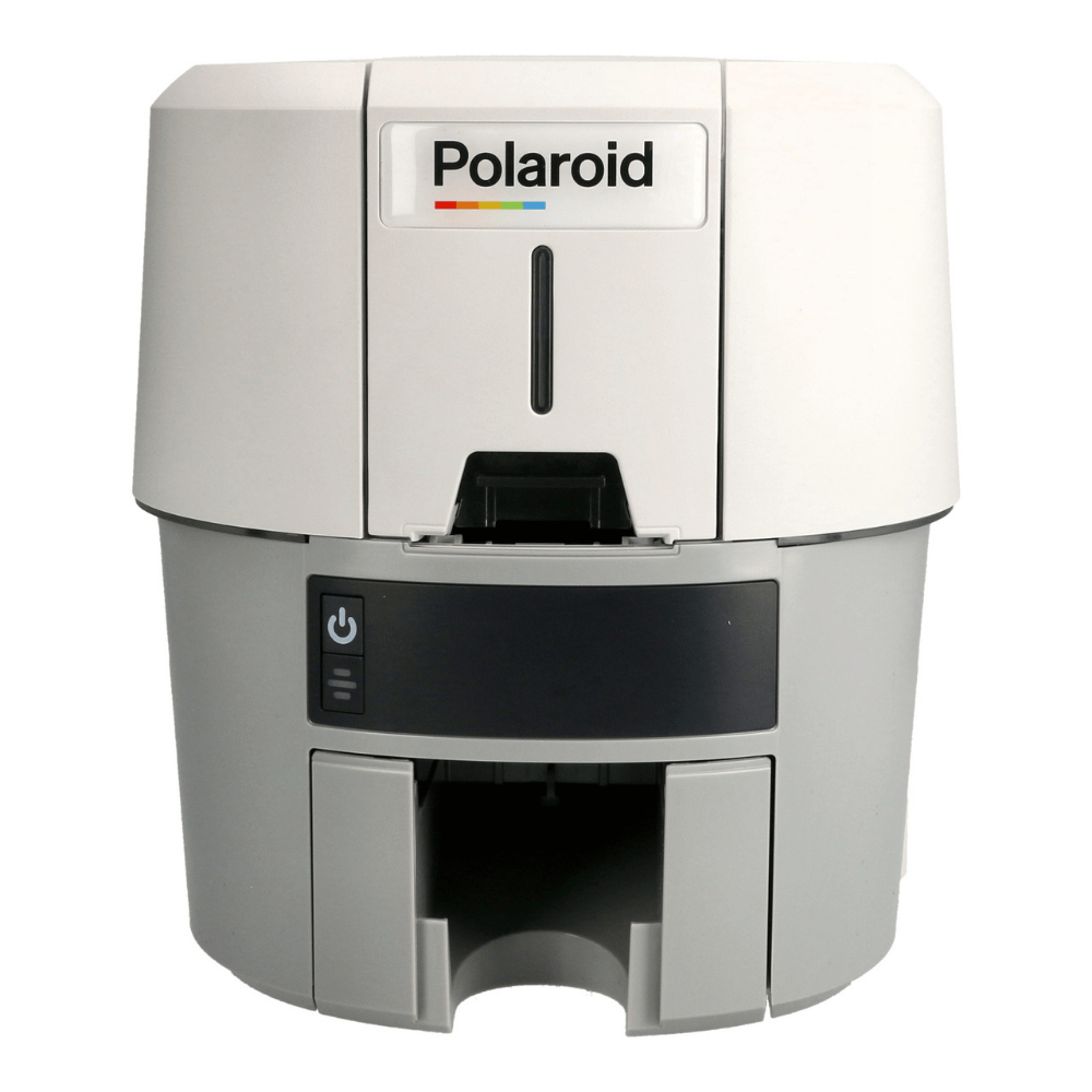 Front view of the Polaroid P200 PVC Card Printer showing its compact single-sided design