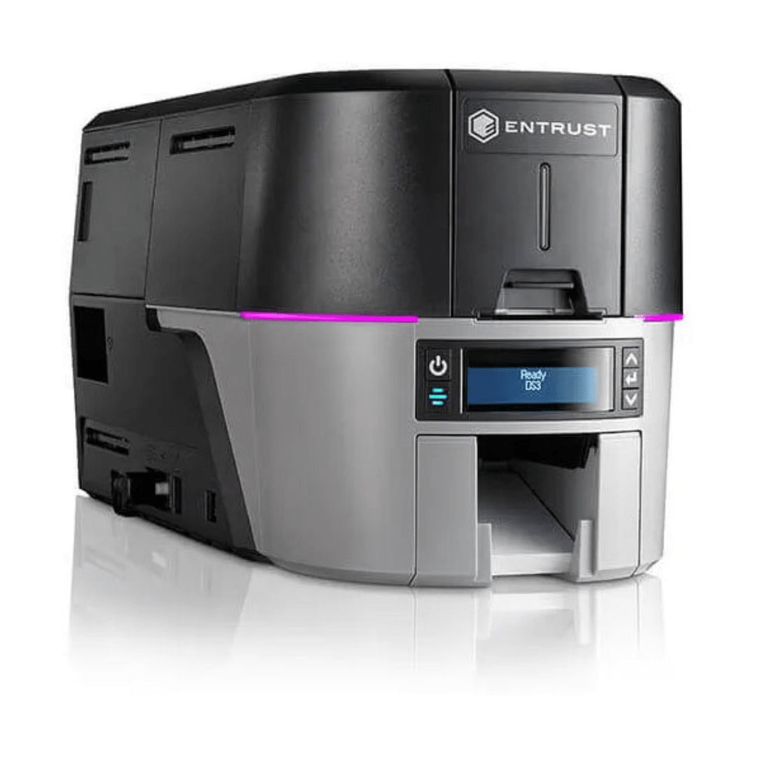 Entrust Sigma DS3 Card Printer featuring direct-to-card printing technology for vibrant single or dual-sided ID cards.