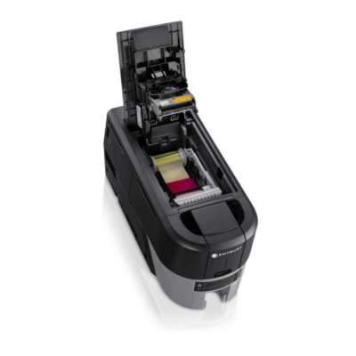 Entrust sigma ds3 card printer with single and dual-sided capabilities, plus pvc cards and ymckt ribbon supplies