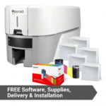 Polaroid p200 card printer bundle with free pvc blank cards and color ribbon supplies.