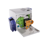 Side profile of polaroid p7500s retransfer card printer highlighting connectivity ports and ventilation