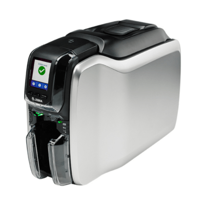Zebra zc300 id card printer printing high-quality single-sided ea cards with vibrant color output.