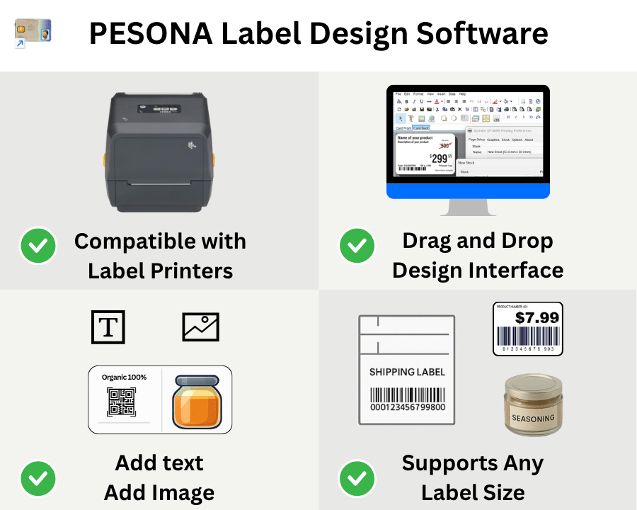 PESONA Label Software custom size editor interface