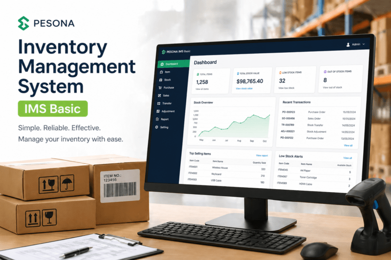 Inventory management software singapore dashboard with barcode scanner and warehouse stock setup