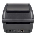 Compact POS receipt printer seen from the back with power switch and USBEthernet ports