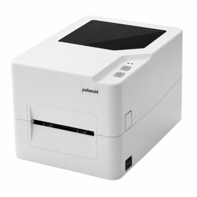 White Polaroid photo printer with a dark slanted top panel and front output slot