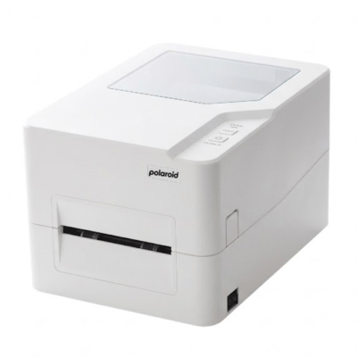 White polaroid compact printer with a front paper slot and top-loading area.