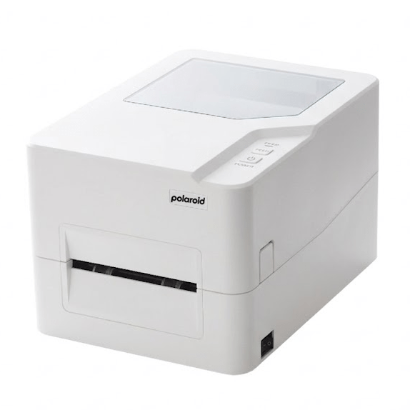 White Polaroid compact printer with a front paper slot and top-loading area.