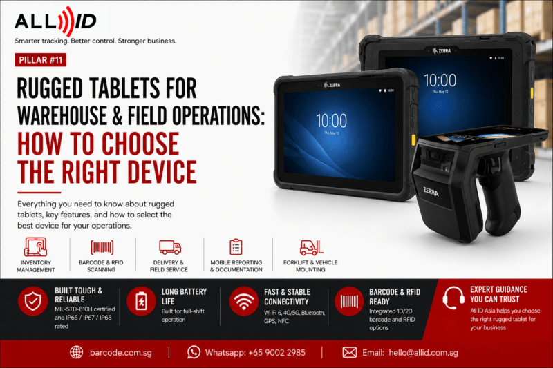 Rugged tablets for warehouse and field operations guide featuring Zebra industrial tablets and handheld scanner for logistics inventory management and field service